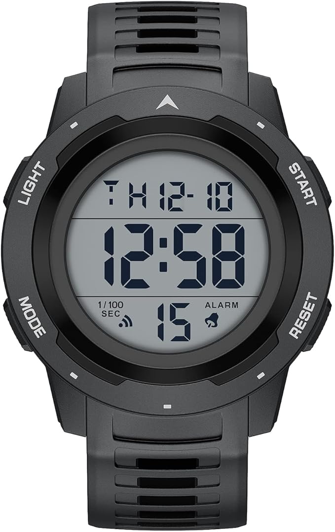GOLDEN HOUR Mens Waterproof Digital Sport Watches Wide Screen Easy Read Display Military Style with Rubber Strap