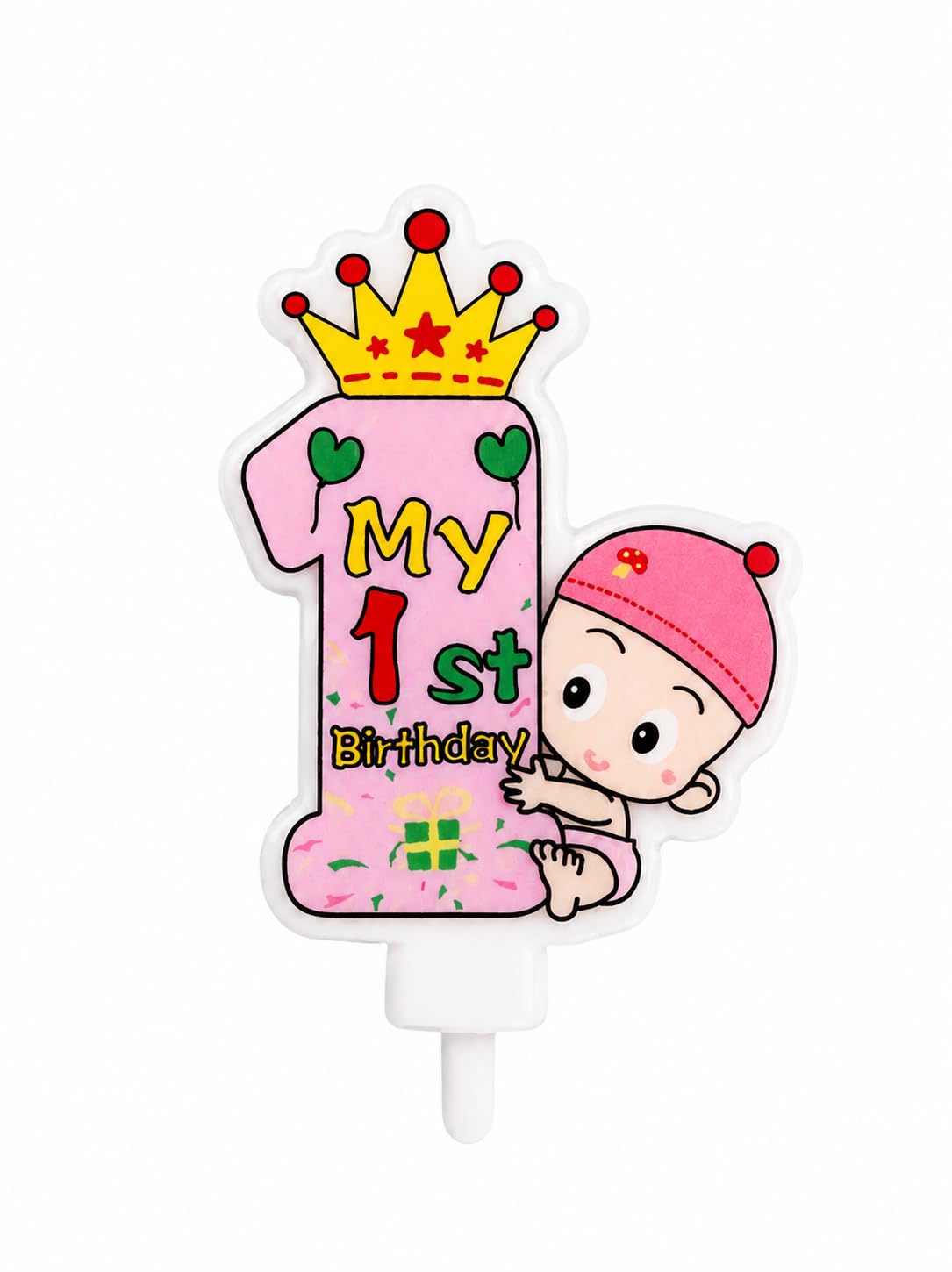 My 1st Birthday Cake Candle for Baby Girl, Premium Wax Decorative First Birthday Candle with Holder, Pink Bday Cake Topper for My 1st Bday (Pink)-image-49