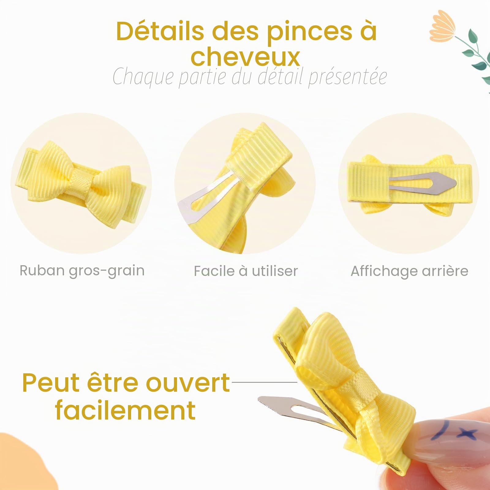 Jollybows 25 pièces Barrette Cheveux Bebe Fille, 1,2 pouces / 3cm Mini Pince Cheveux Grosgrain Ribbon Barrette Anti Glisse pour les cheveux fins de bébé