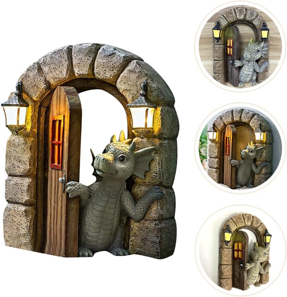 Holibanna Resin Dinosaurs Ornament 3D Dragon Wall Art Sculpture for Garden Tabletop Room Decoration 6.02X4.52X1.73 Inches Unique Hanging Wall Mounted Dinosaur Figurine