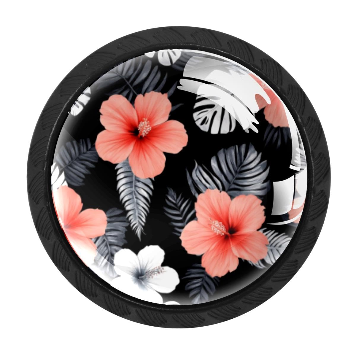 4 PCS Kitchen Cabinet Knobs, Tropical Flower Drawer Knobs Dresser Handles