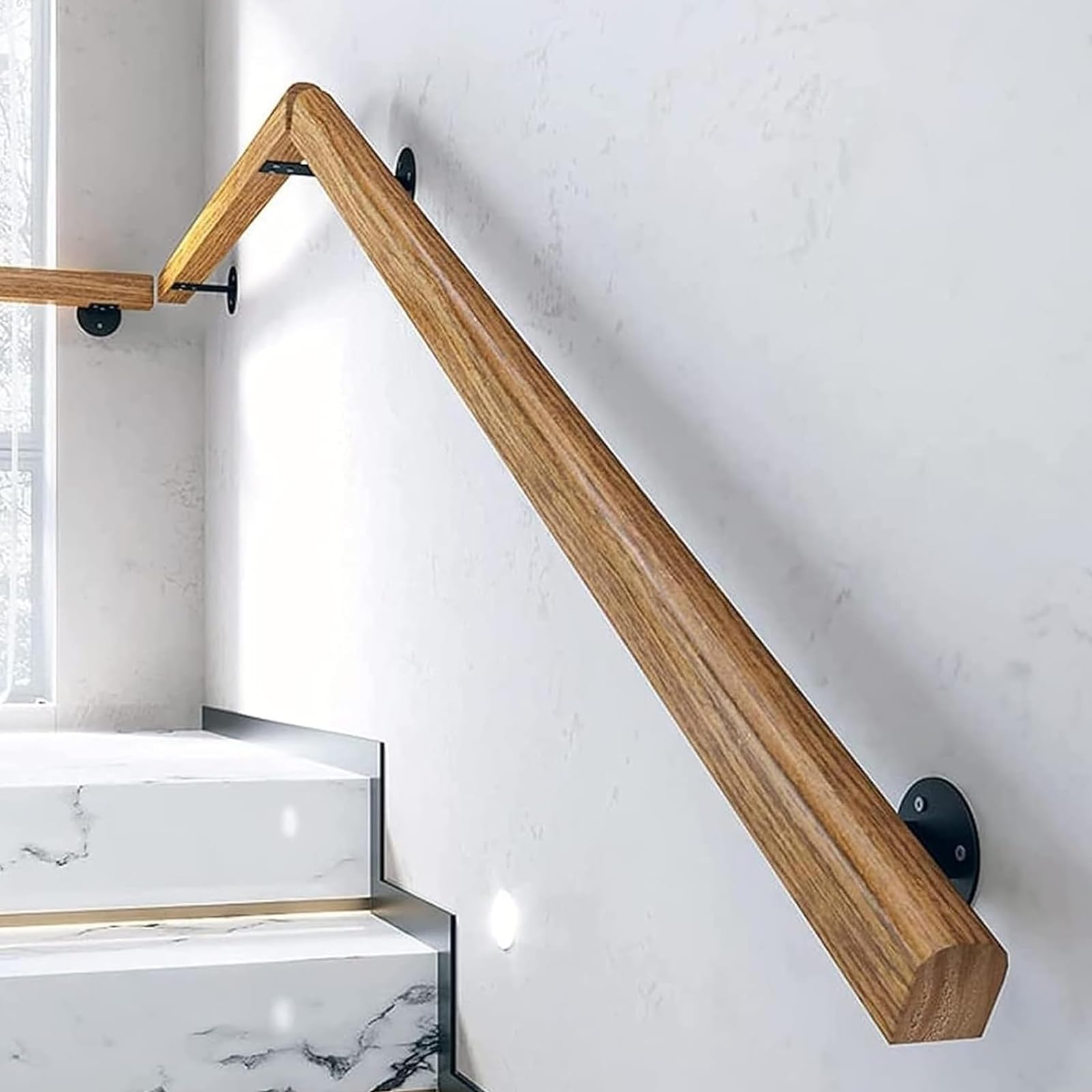 Wooden Stair Handrail Indoor Outdoor, Wall Mount Support Hand Rails, Non-Slip Staircase Handrail for Corridor, Kindergarten Guardrail,Lofts, Patio (15ft)