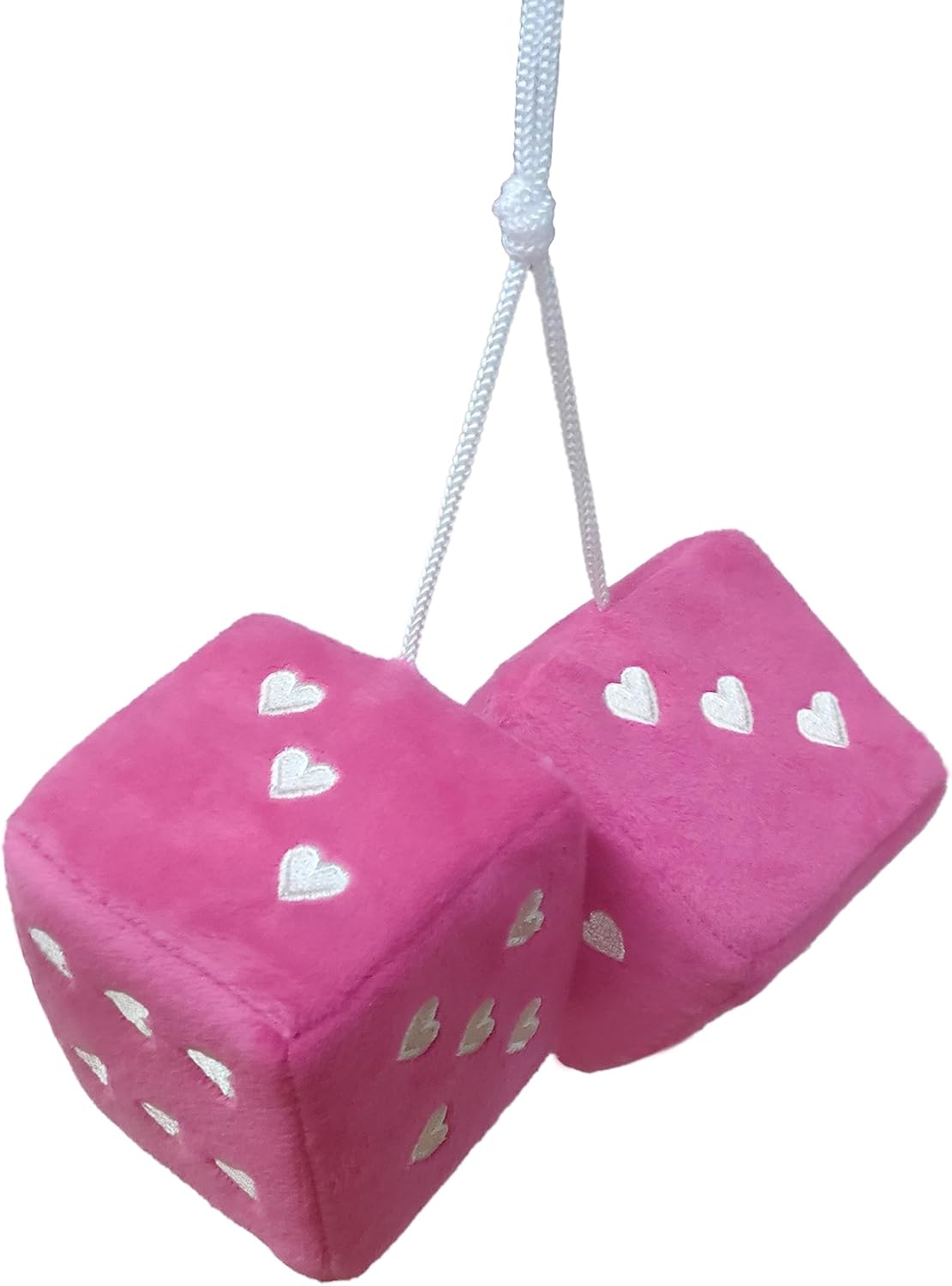 Plush Dice, Lucky Dice, Fluffy Dices with Heart, Hanging for Car Rearview Mirror, 1 Pair Fuzzy Toy, Car Interior Vintage Ornament, 7×7×7cm Purple-Pink