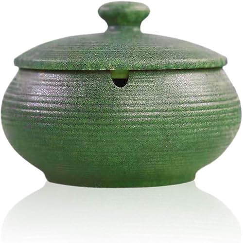 Miniatura 9 de Lependor Cenicero de cerámica con tapas, a prueba de viento, para uso en interiores o exteriores, soporte para cenizas para fumadores, para Negro