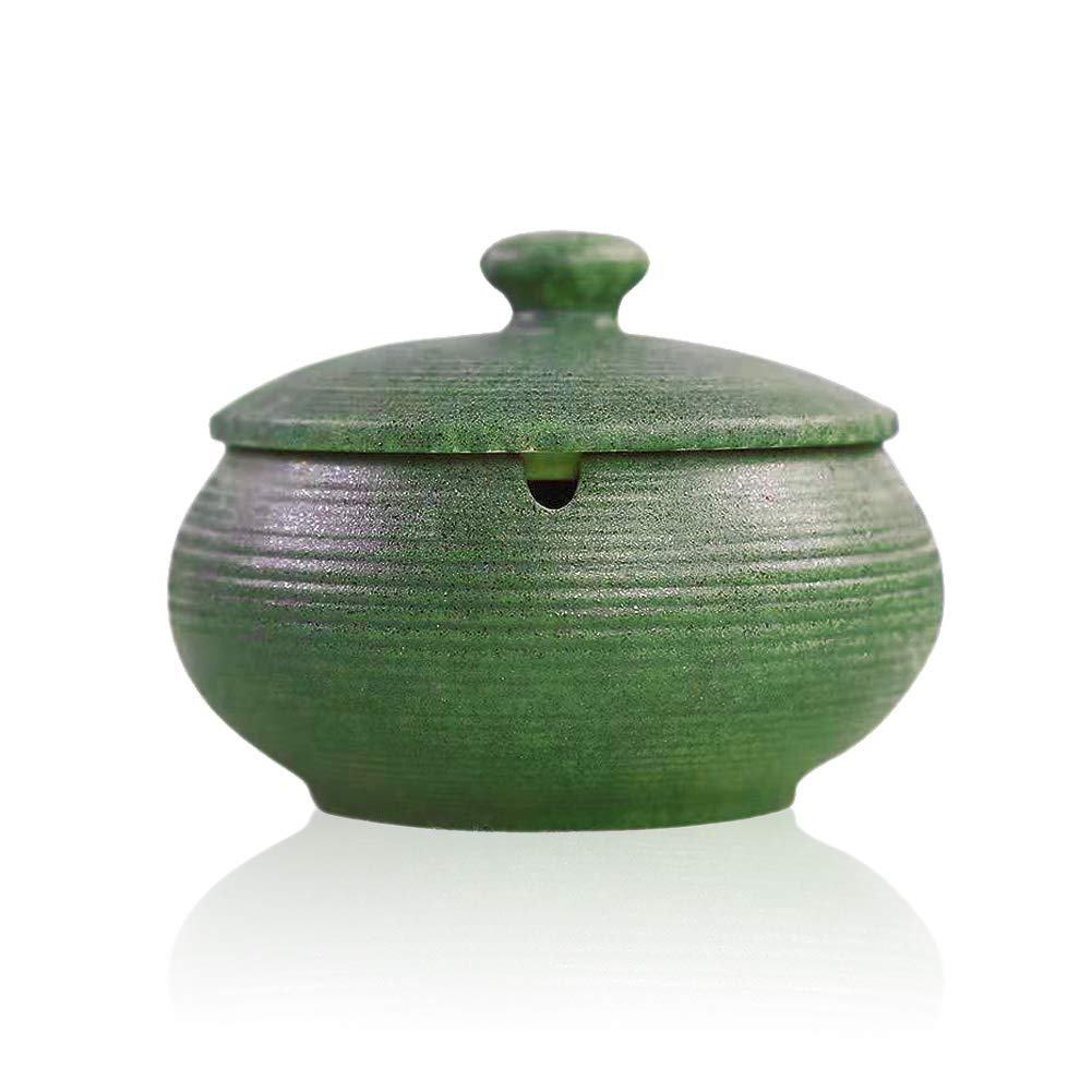 Lependor Ceramic Ashtray with Lid,Windproof,Ash Holder for Smokers,Desktop Smoking Ash Tray for Home Office Decoration - Dark Green-picture-25