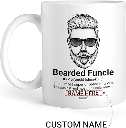 Vista 2 de CUBICER Tazas de café personalizadas con frases divertidas, vasos de hongos barbudos, nombre personalizado, tío de cerámica blanca, novedad, tazas