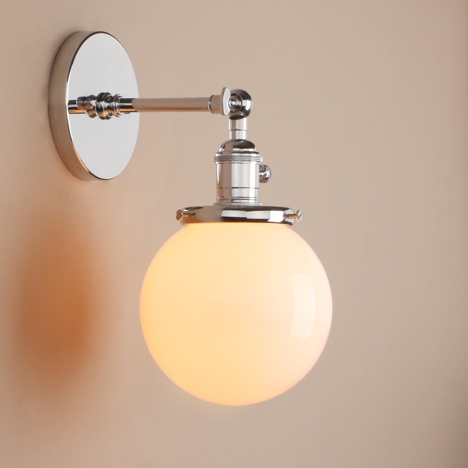 Pathson Réglable Applique Blanc de Lait Boule Verre Abat-jour Lampe Rétro Industrial Applique Murale Rétro Eclairage Chrome