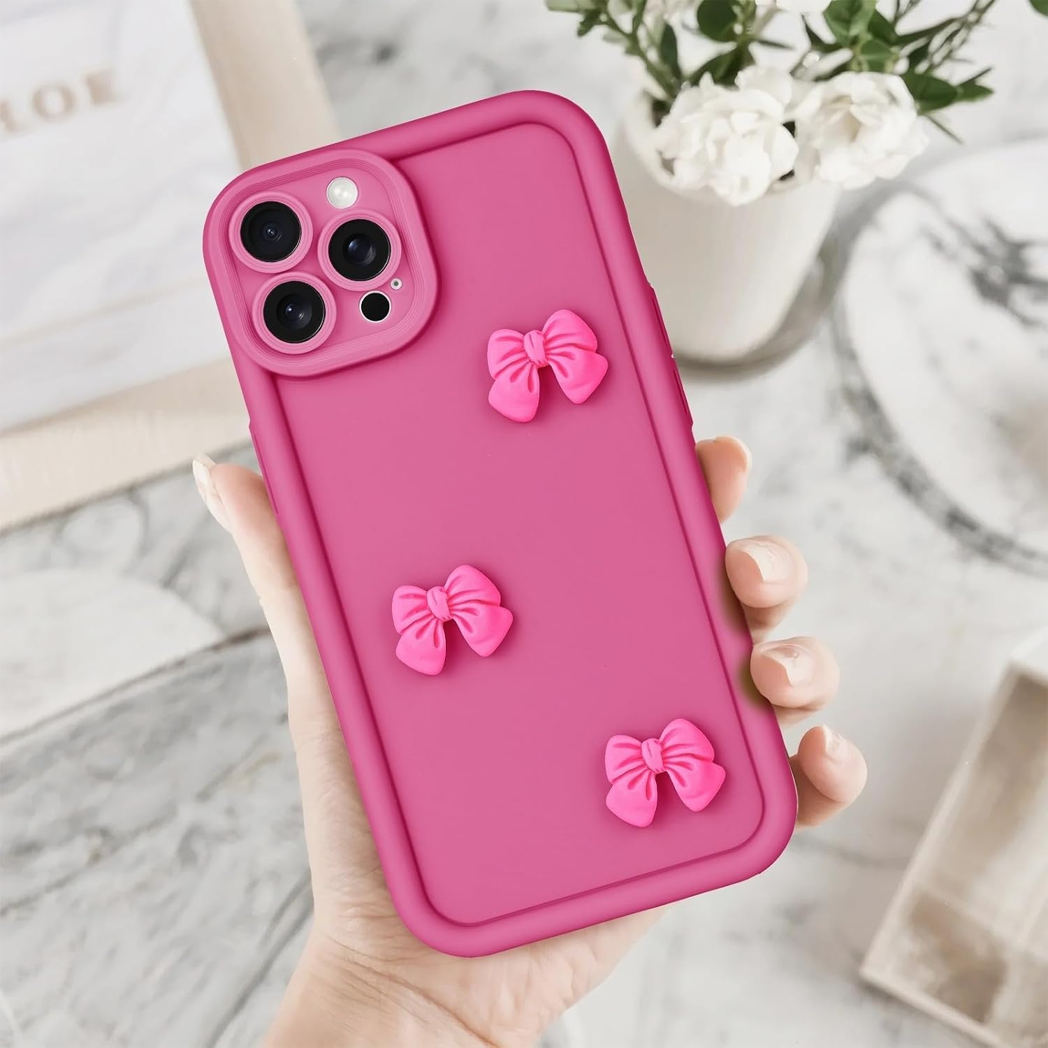 Rose Red Bow Case for iPhone 11 Pro Max, Stylish Aesthetic Trendy Protective Cover Cute Kawaii Phone Case Womens Girls image 2