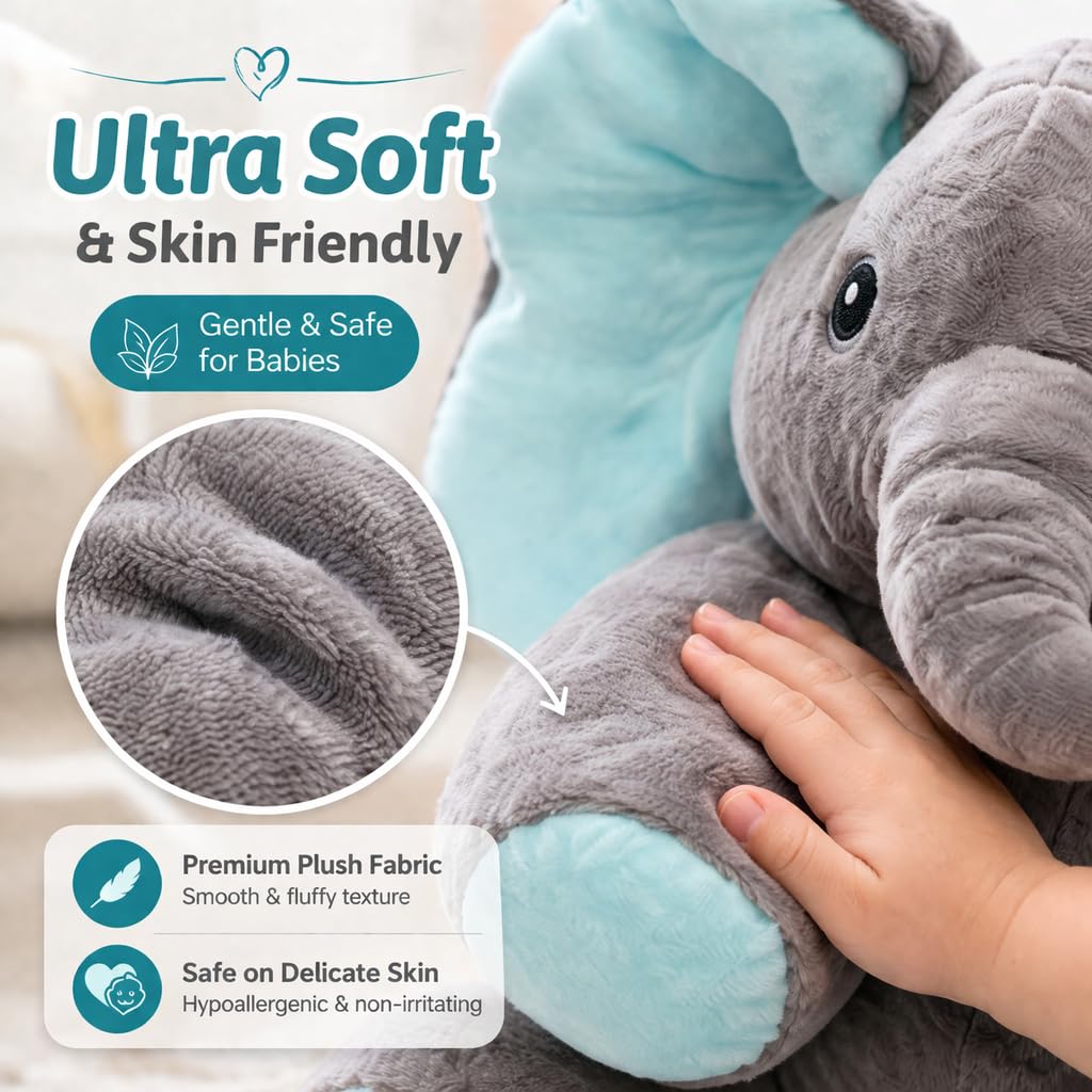 Monex Musical Elephant Plush Toy for Babies & Kids | Peek a Boo Elephant Toy with Flappy Ears | Soft Stuffed Animal Interactive Toy for Toddlers, Infants & Gift Purpose (Blue) 1