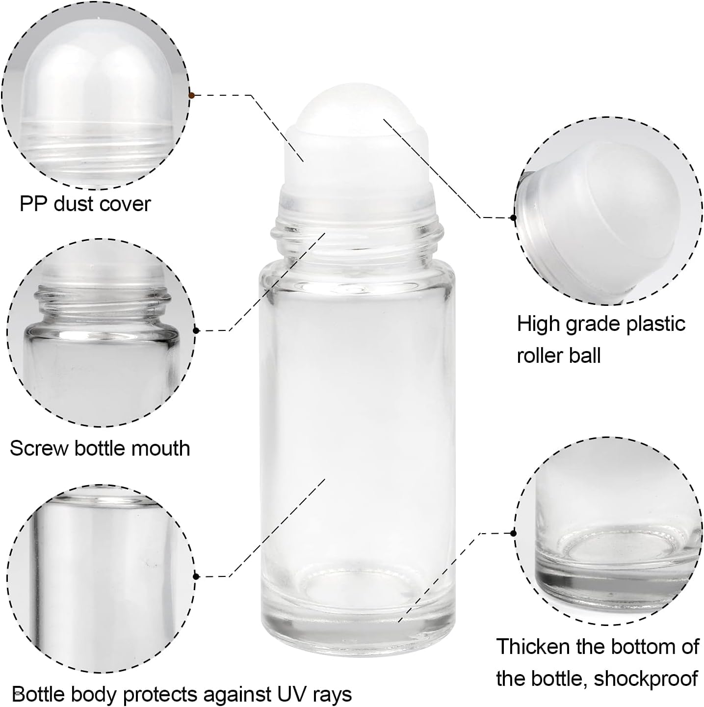 Set 50 uds Roll on Rellenable 50 ml | Roll On Aromaterapia | Bote Roll on Crema Solar Rellenable
