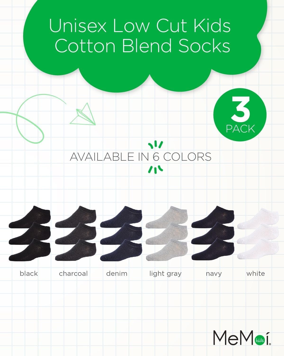 MeMoi Kids Low Cut Cotton Blend Socks 3-Pack