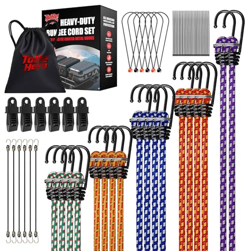 to Be Hero 86-Piece Bungee Cords Set, Heavy Duty Elastic Straps with Rust-Proof Hooks, Color-Coded (10