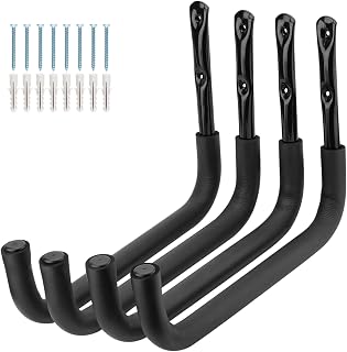 PiPaFox Garage Storage Hook, 39cm Heavy Duty Steel Kayak Storage Rack, 4 Pack Wall Mount Garage Hanger for Ladder, Canoe, Surfboard, Paddle Board