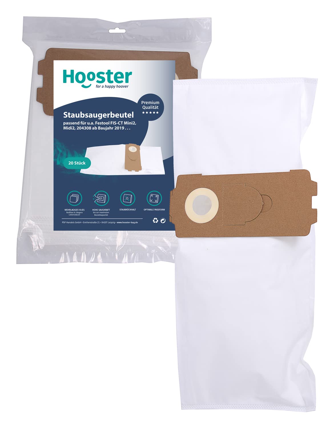 20 Stück Staubsaugerbeutel für Festool | Ersatz für FESTOOL 204308 SELFCLEAN Filtersack FIS-CT MINI-2 / MIDI-2 ab Baujahr 2019