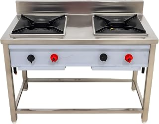 Gurubhai Equipments Commercial Stainless Steel Double Burner Gas Stove | Heavy-Duty Cooking Range with Backsplash & Contro Price In India