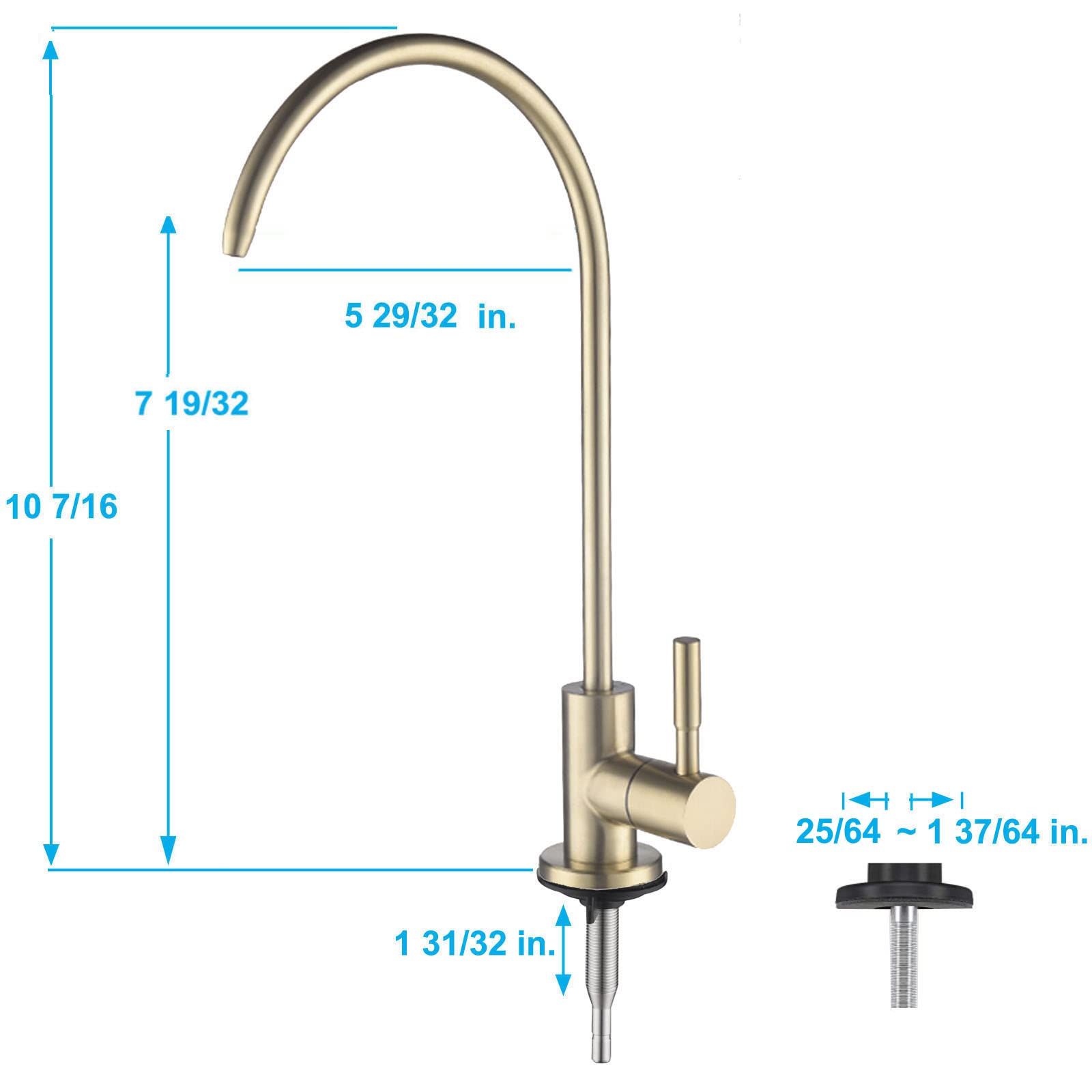 Grifo de agua potable, grifo de bebidas de cocina en acero inoxidable 304, grifo de filtro de agua pura sin espacio de aire para fregadero, apto para sistema de purificación de agua de ósmosis inversa