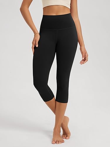 Miniatura 2 de ODODOS Paquete de 2 capris de yoga suaves para mujer, leggings capri de cintura alta de 141921 pulgadas