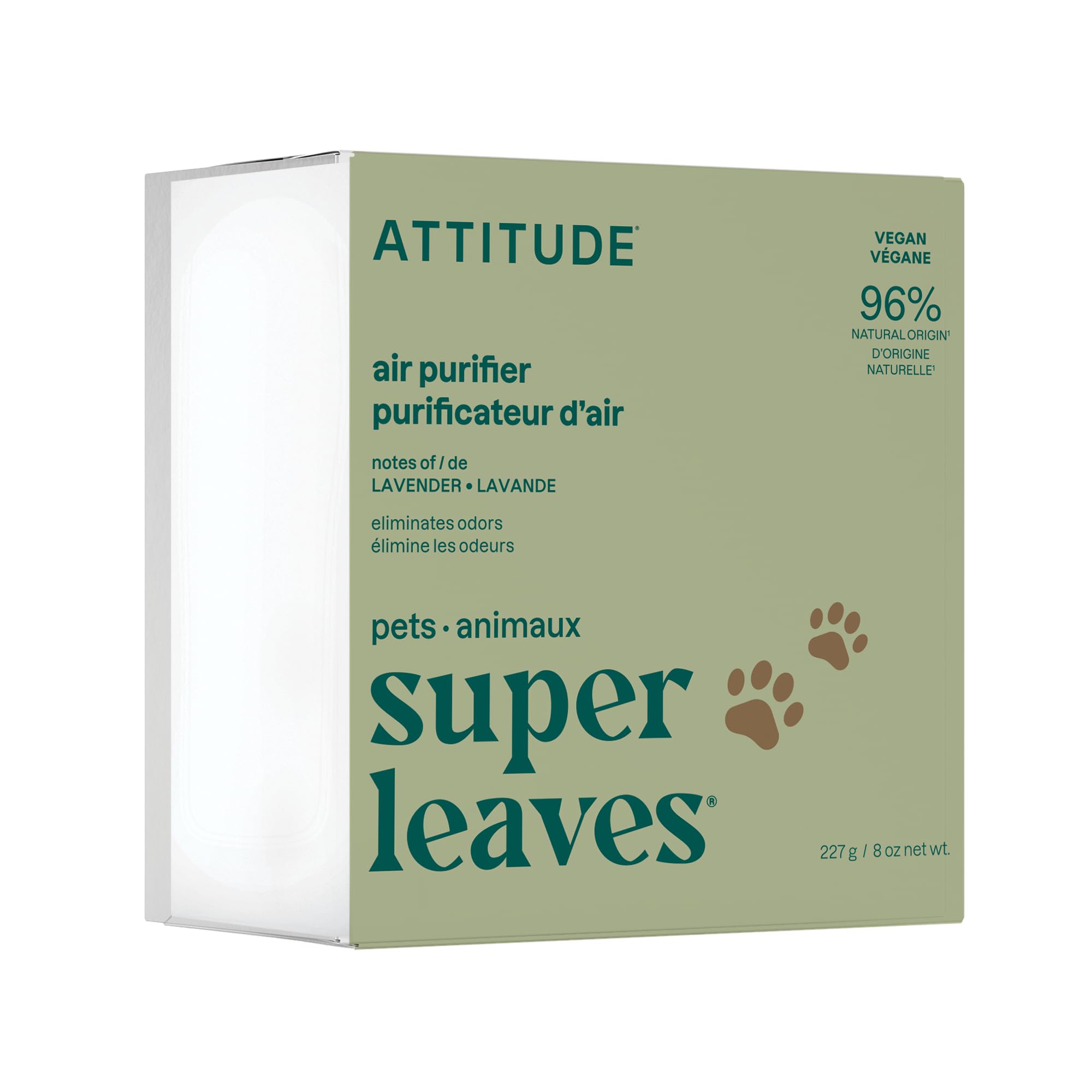 ATTITUDE Air Purifier with Activated Carbon Filter, Plant- and Mineral-Based Ingredients, Traps Pet Odors and Pollutants, Vegan, Lavender, 227 grams, 8 ounce