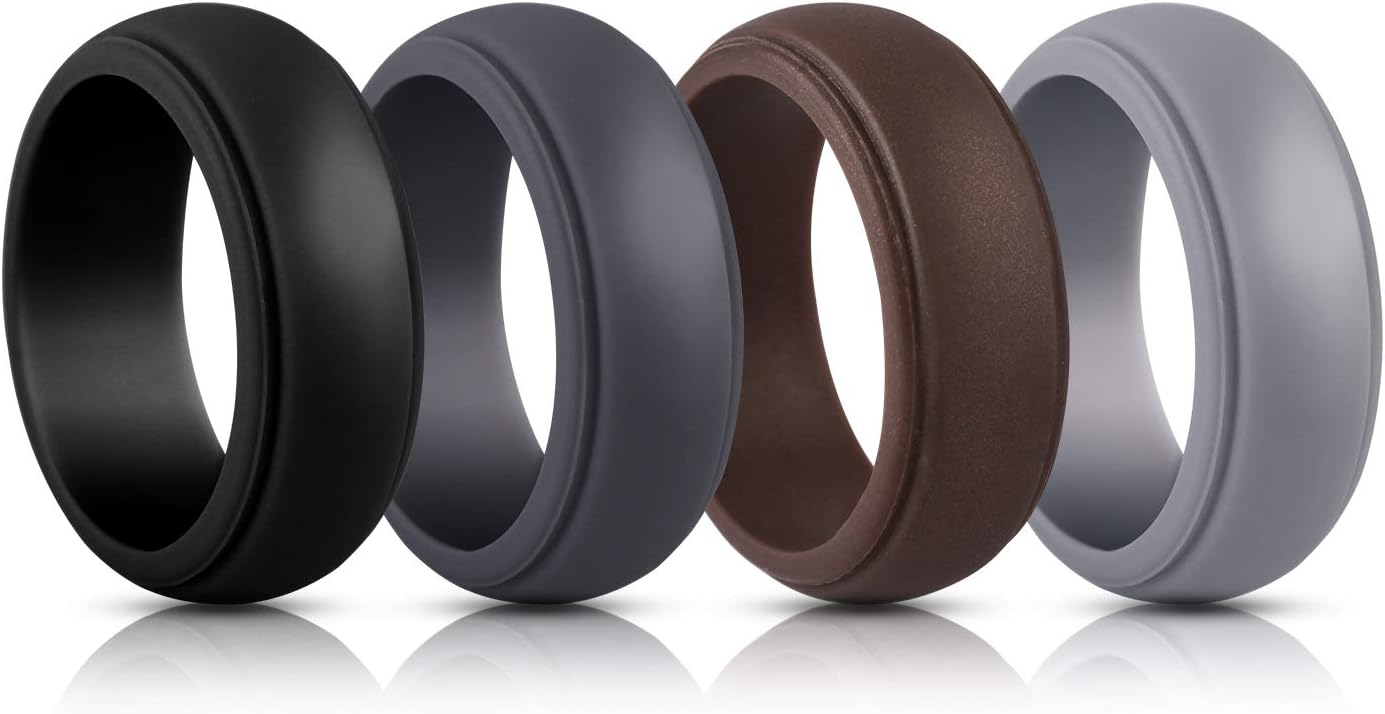 Elimoons Silicone Wedding Ring for Men- 4 Rings,Breathable Mens' Rubber Wedding Bands,Size 7(Diameter 0.68 inch?Circumference 2.14 inch)
