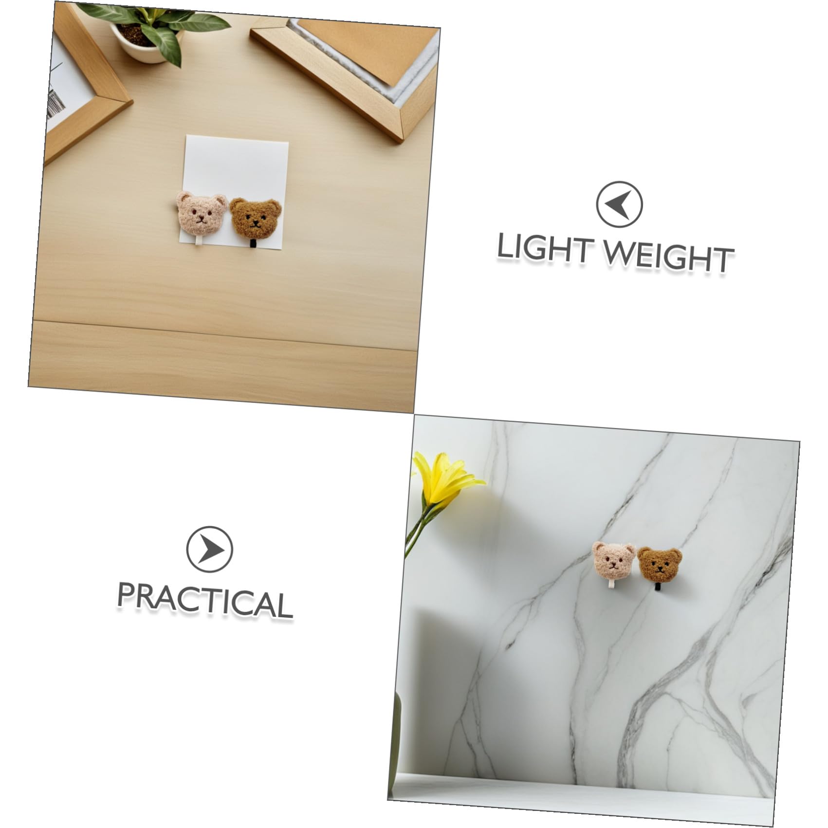 Ipetboom Gancio a Muro Orsetto Peluche Adesivo 2 Pezzi per Chiavi | Pp Legno, per Asciugamani e Ombrelli, Design Autoaderente da Porta, Stile Tenero
