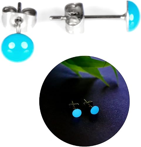 Miniatura 17 de Glow-in-the-Dark 5mm Round Stainless Steel Stud Earrings for Women, Teens & Girls - Hypoallergenic, Flat Back Earrings, Handmade in Italy, Jewelry
