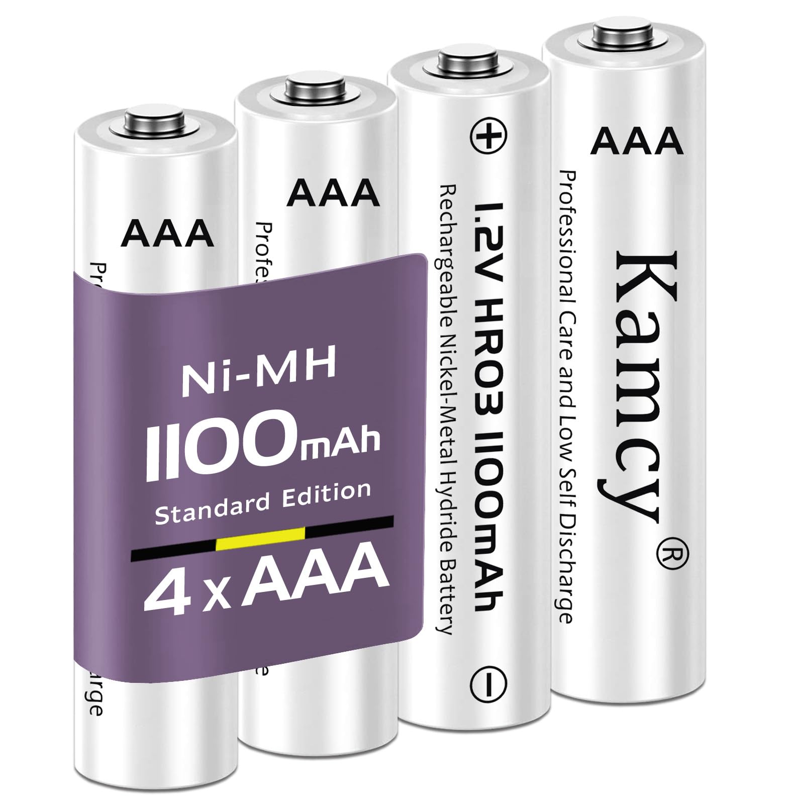 Battery AAA KAMCY Micro AAA Battery NI-MH Pack of 4 AAA Batteries Rechargeable 1.2 V Rechargeable Batteries AAA Batteries (Low Self-Discharge, 1100 mAh)