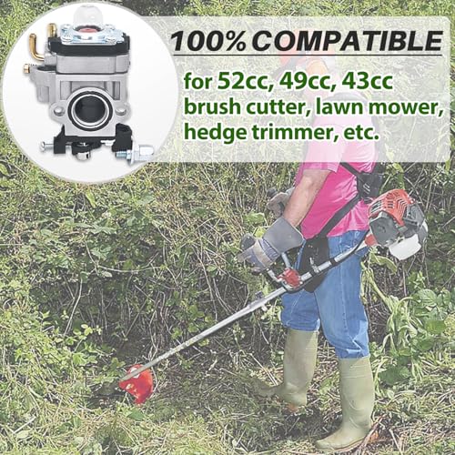 Vergaser für 52cc 49cc 43cc Freischneider, JRISBO Vergasersatz Kompatibel mit BU-KO 52 cc Motorsense Zubehör Motor Ersatzteile enthält Dichtung, Zündkerze, Ventile, Benzinfilter