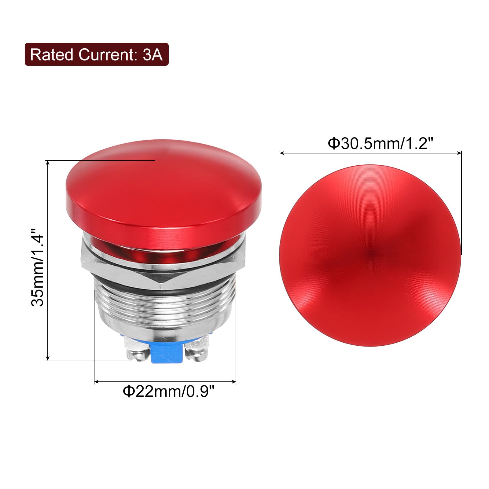METALLIXITY 1PCS 3A 22MM 7/8" Momentary Mushroom Head Push Button Switch 12V 24V 120V 250V AC Red 1NO Waterproof IP65 SPST Domed Round 2 Screw Foot Switch - Image 2