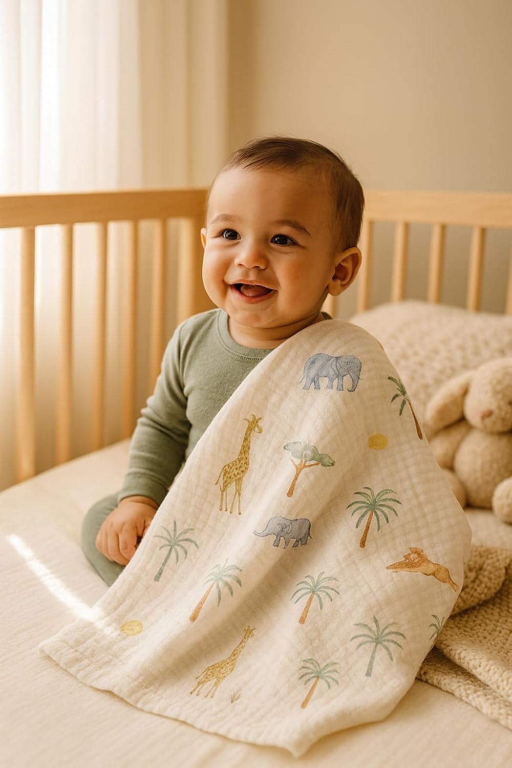 Soft 100% Cotton Swaddles for Newborns, 2- Pack - Large, Breathable Baby Blanket - Versatile, Durable Muslin Swaddle Blankets - Perfect Newborn Essentials (Safari/Green)