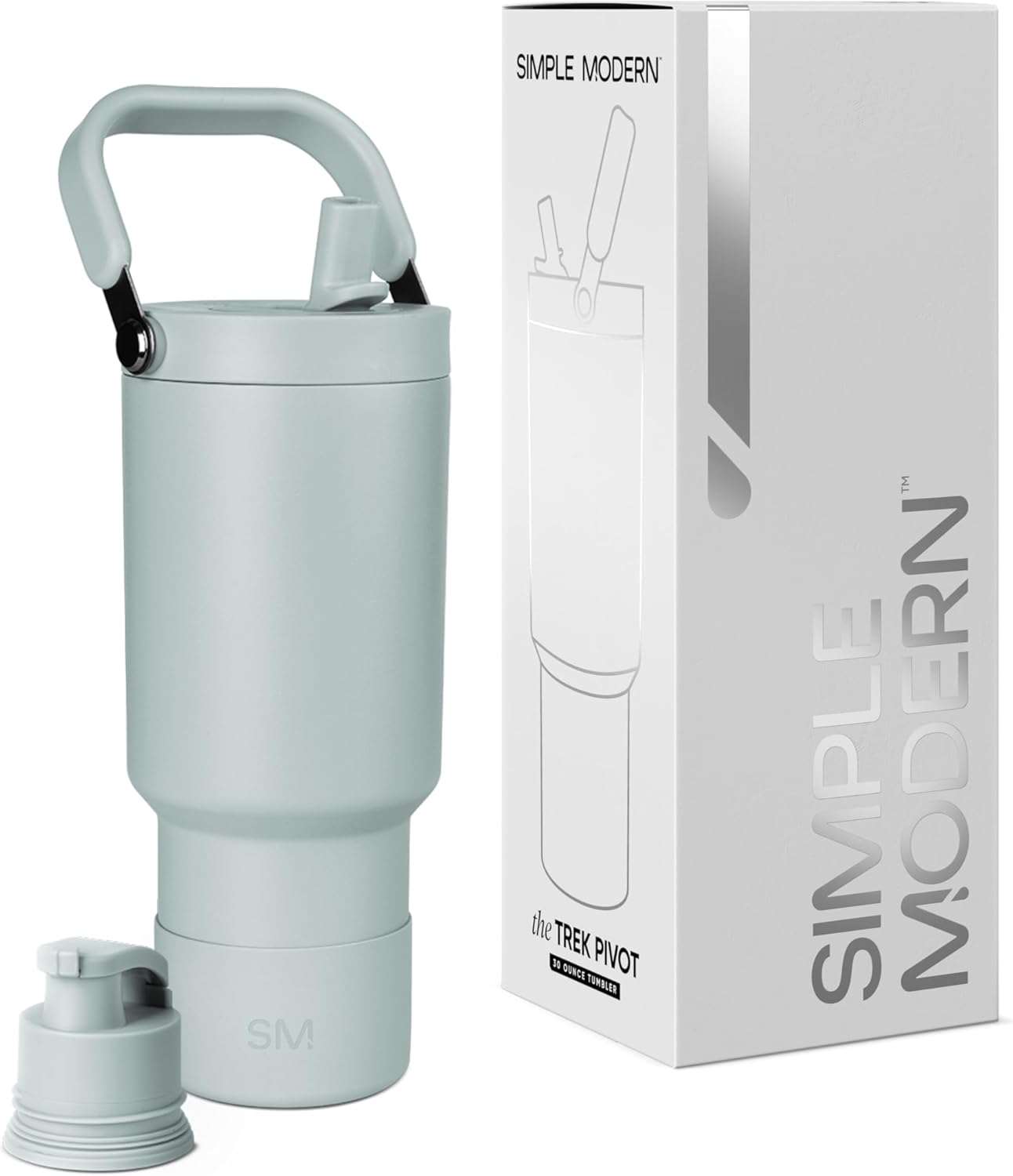 Simple Modern Trek Pivot | 30oz Flip Straw Tumbler with Handle | Water Bottle & Boot | Interchangeable Straw & Chug Lids | Insulated Stainless Steel Jug | Gym Sports Outdoors | Sea Glass Sage