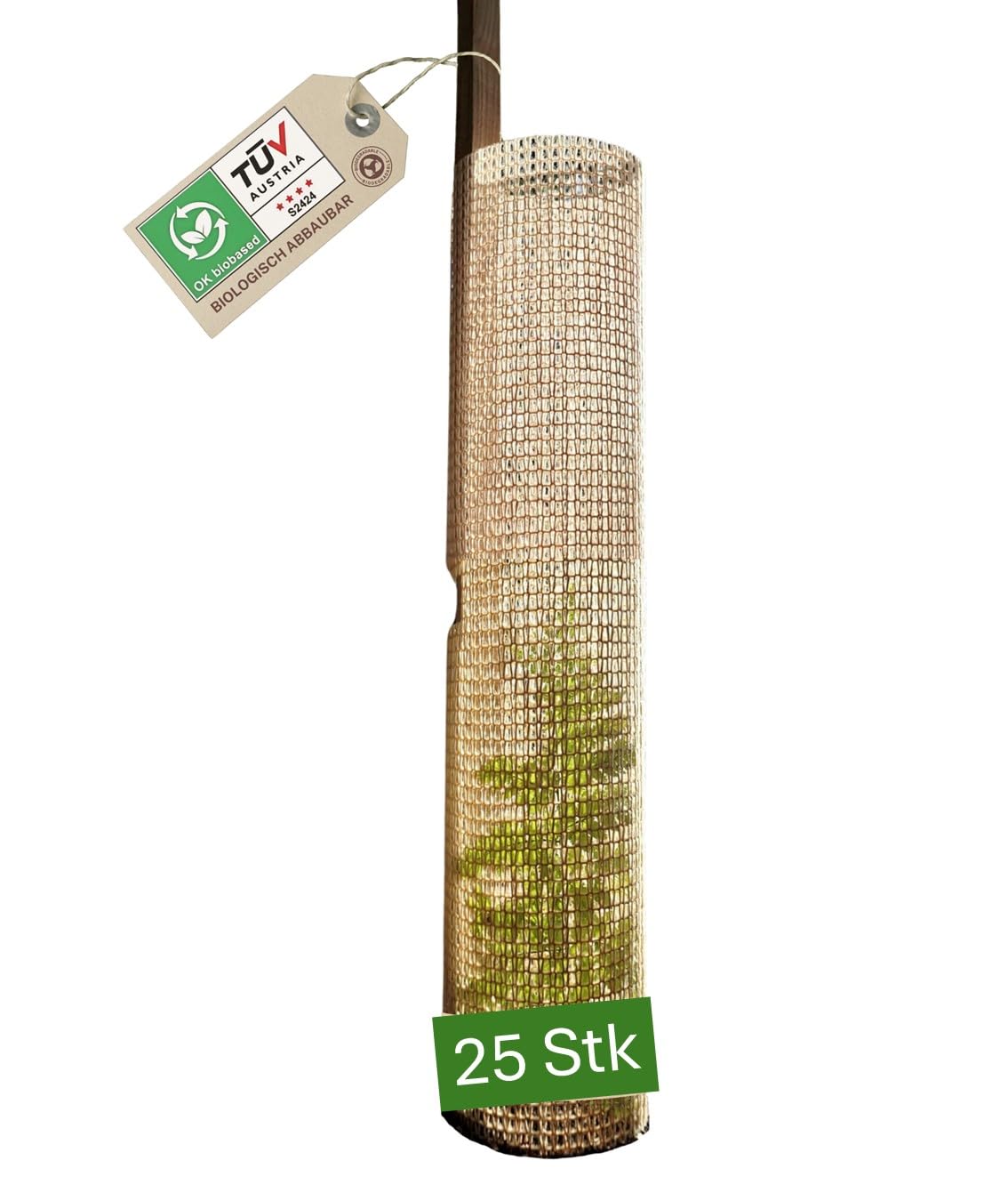 Baumschutz (25 Stück) - BIOLOGISCH ABBAUBAR - Baumschutz Wilderverbiss - Wuchshülle aus Baumwolle & Maisstärke - Fegeschutz - Baumschutz Stamm - Verbissschutz für Bäume - Easy Setup