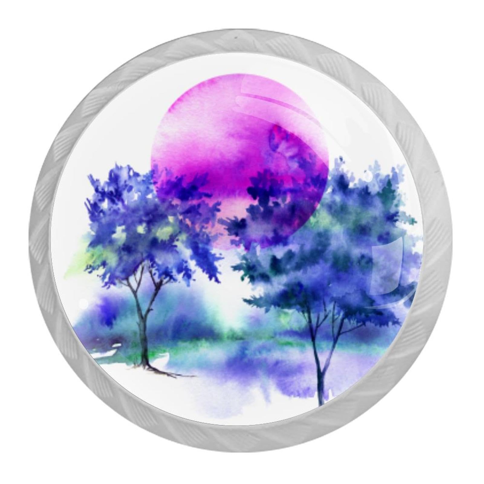 Tqmspg 4 Pieces Drawer Pulls Watercolor Trees Door Knobs Dresser Handles for Kitchen Wardrobe Cupboard Hardware Furniture