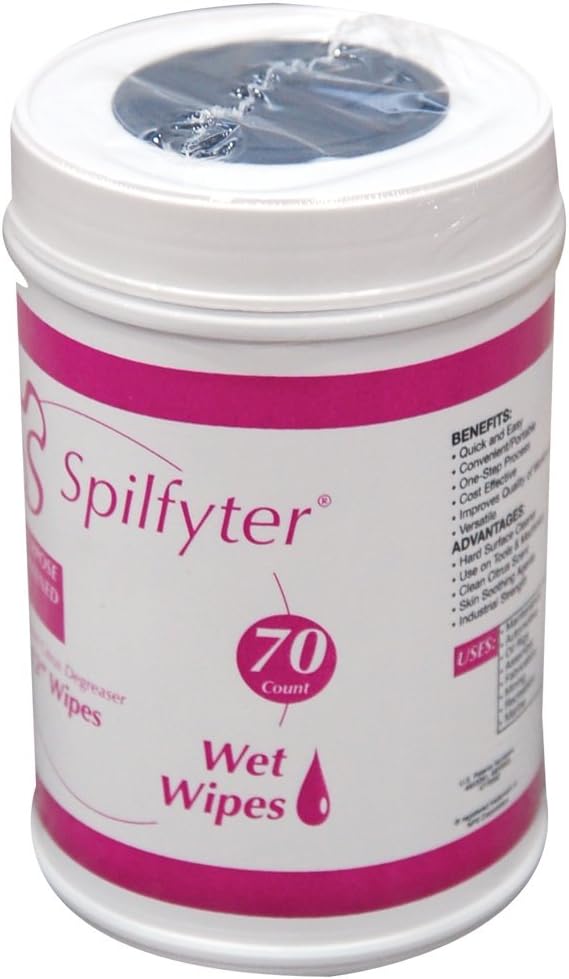 Spilfyter SW-20.070 Pre-Moistened Wet Wipe Canister, 12" Length x 10" Width (Case of 6, 70 Wipes per Canisters)
