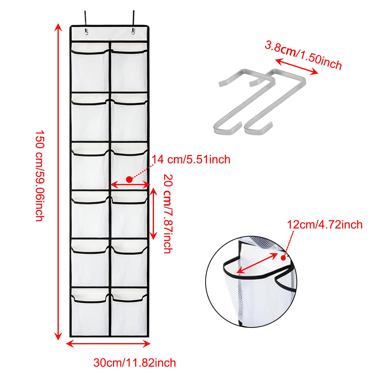 Porta Scarpe Da Appendere 12 Tasche | Bianco | Con 2 Ganci | Organizer Per Armadio, Cucina O Bagno - Foto 6