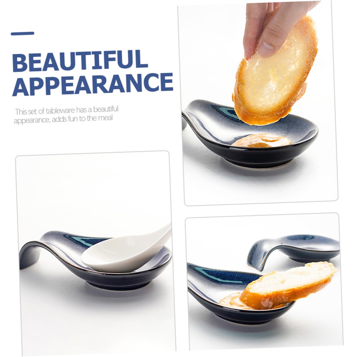 Repose-cuillères et Protection Salissures en Céramique Bleue Lot de 4 Pièces Support Compact Cuisine Décoration de Table
