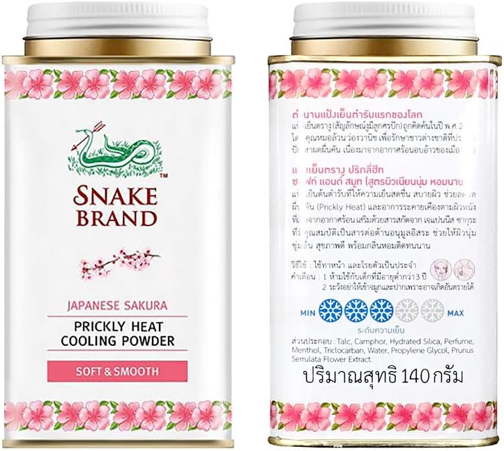 Prickly Heat Powder Snake Brand Cooling Cool Pink Snake Brand Prickly Heat Cooling Powder Soft and Smooth : 140g