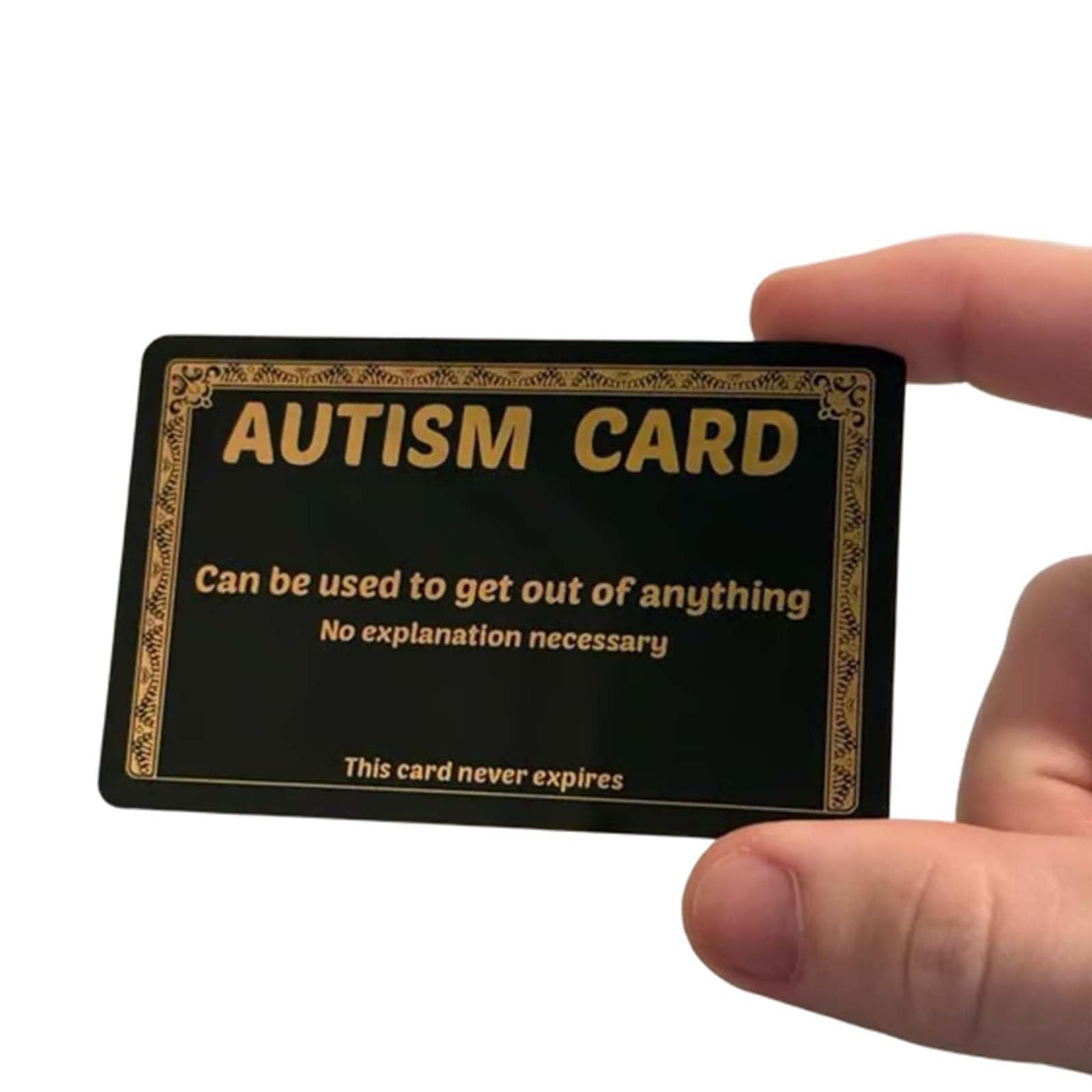 Funny Autism Excuse Card, Plastic Gold Autism Card Funny for Your Wallet, Great for Friends, Stocking Stuffers & White Elephants (E)