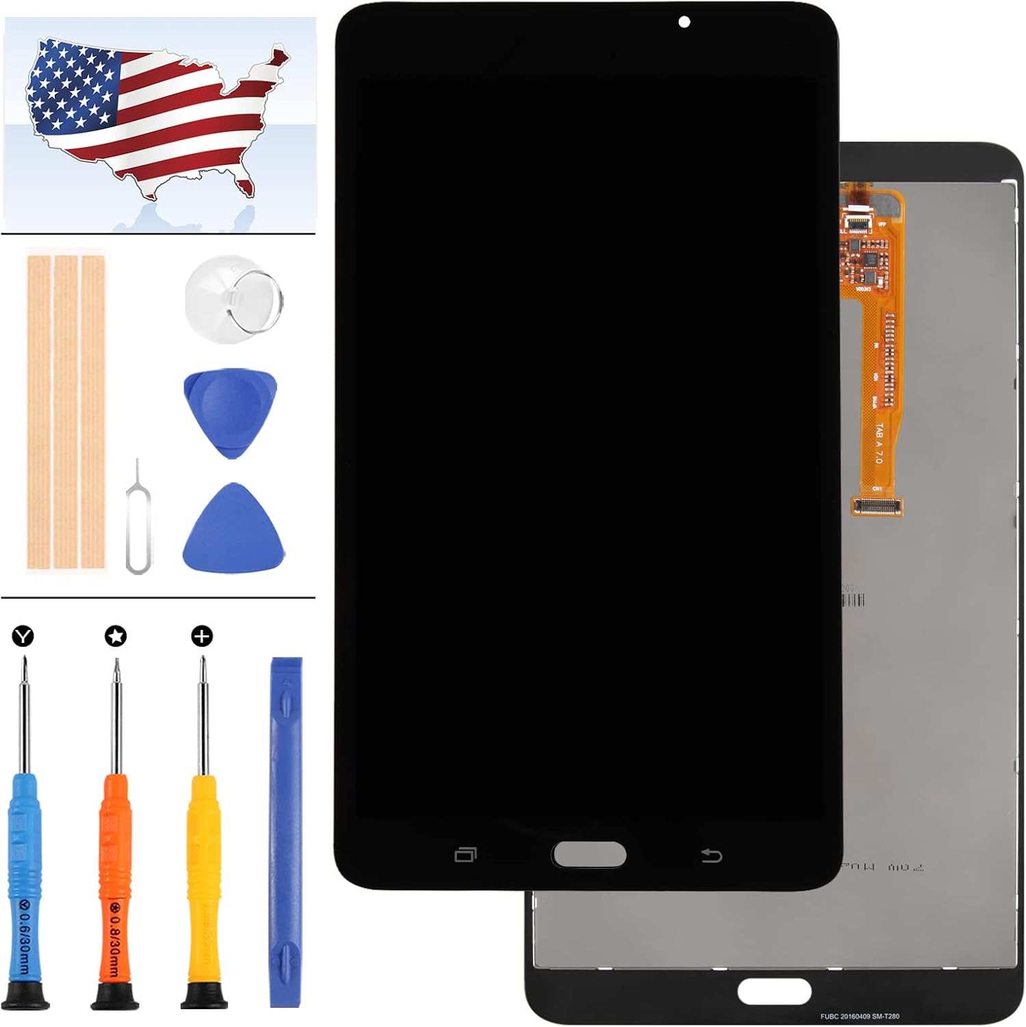 Screen Replacement for Samsung Galaxy Tab A 7.0 T280 Tablet SM-T280 LCD Display Touch Digitizer Panel Full Assembly Glass Kits(Not for 3G Version & T285 & No Earpiece Hole) (Black)
