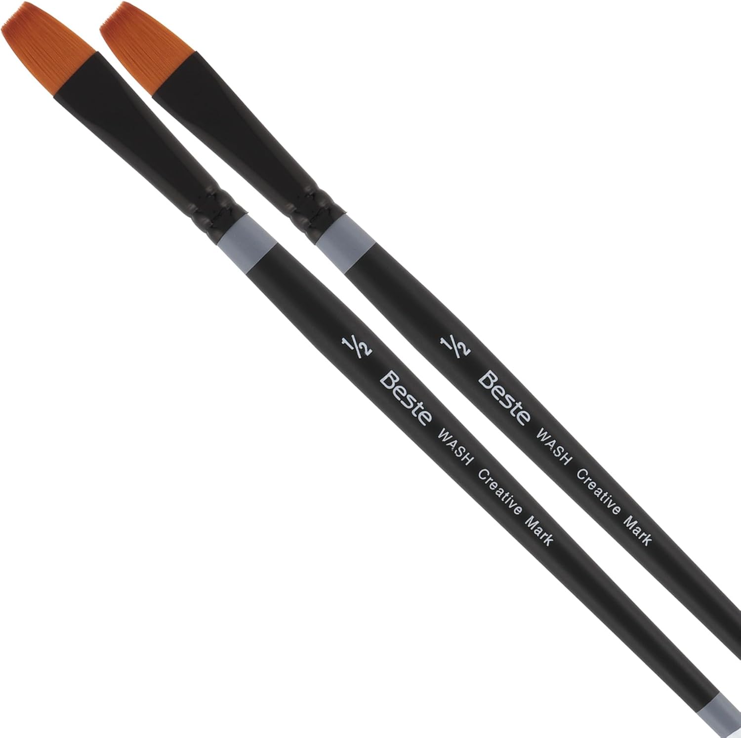 Creative Mark Beste Golden Taklon Wash 1/2" - 2 Pack Artist Brush, Professional Watercolor Brushes, for Acrylic Painting, Short Handle, Sharp Edges, Hand-Tied & Shaped