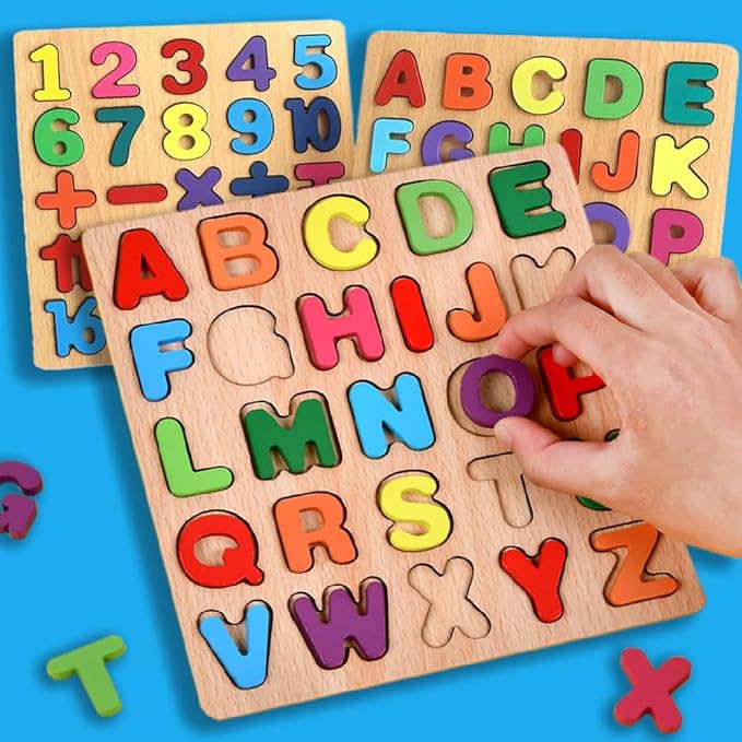 3D Wooden Puzzles,Alphabet Puzzles for Kids,Numbers Puzzles for Kids