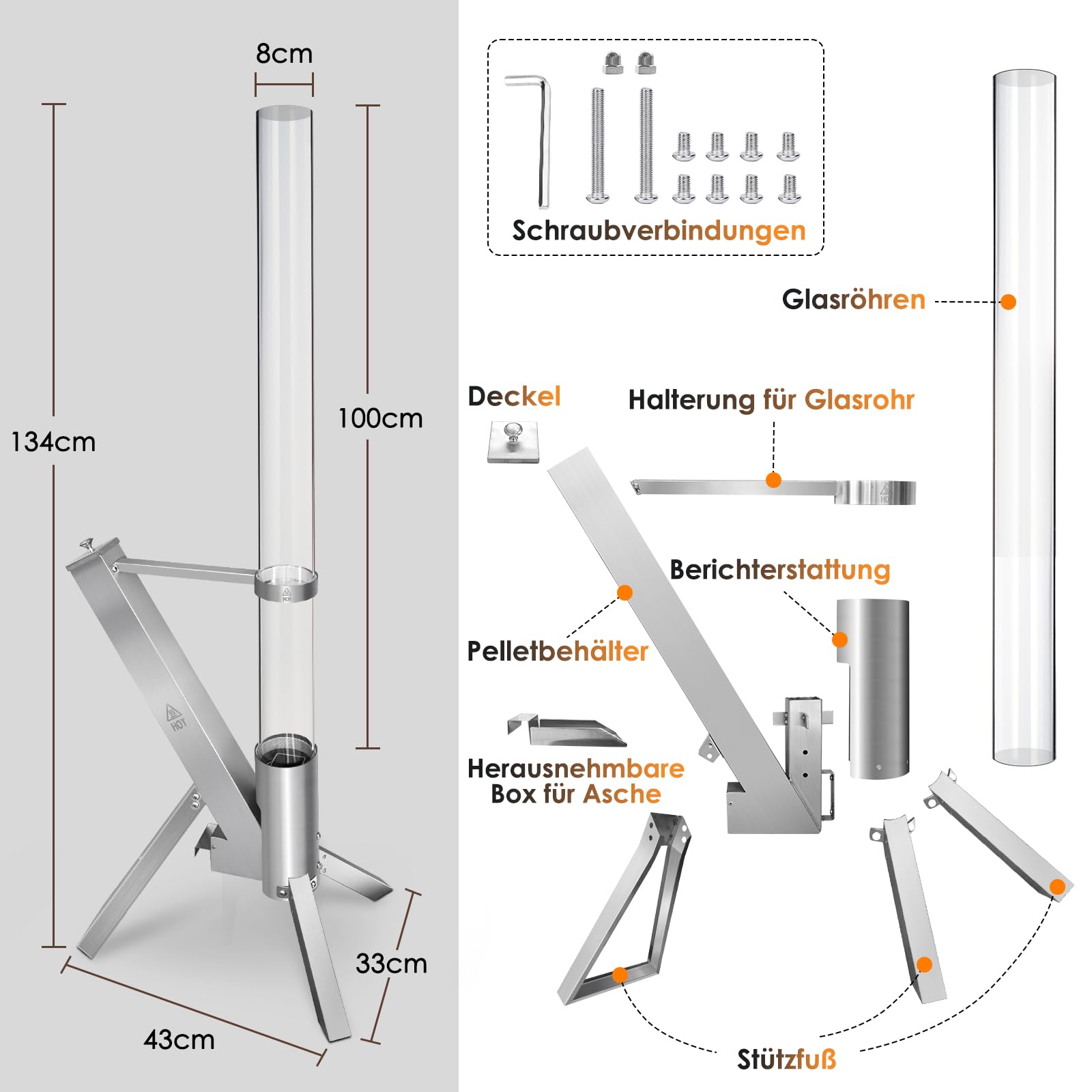 CTSC Feuersäule Outdoor Pellet Feuersäule Pellets Feuerrohr für Veranda, Deck, Garten
