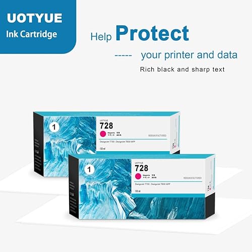 Miniatura 4 de Cartucho de tinta magenta 728 de 4.4 fl oz (paquete de 2) – Cartucho de tinta Utye 728 (F9J66A) Reemplazo para HP 728 Ink Work con impresora T830