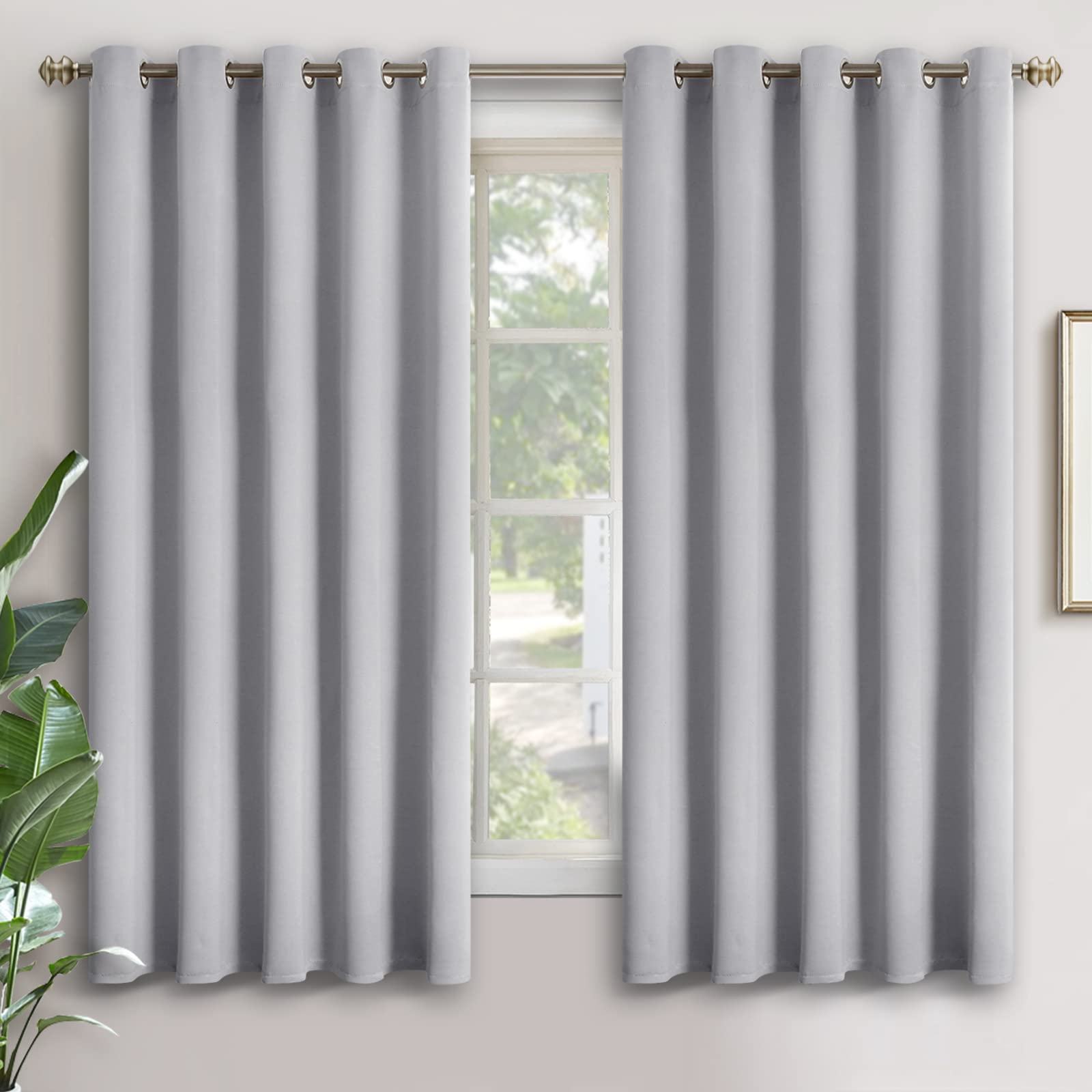 YoungsTex Blackout Curtains for Bedroom - Thermal Insulated with Grommet Top Room Darkening Noise Reducing Curtains for Living Room, 2 Panels, 70 x 63 Inch, Light Grey — image 1