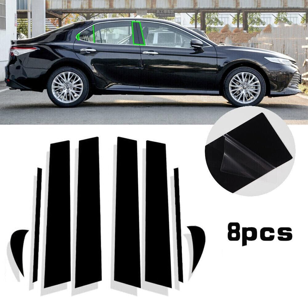 8Pcs Pillar Posts Set Door Trim Cover Kit Anti Scratch B Pillar Molding Cover Stickers for Toyota Camry 2018 2019 2020 2021 2022 2023 (Piano Black)