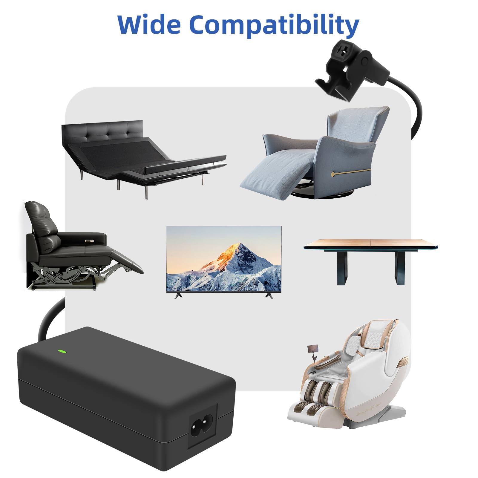 Fuente de alimentación de cable de 6.5 pies para sillón reclinable eléctrico, adaptador universal de 2 pines CA/CC de 29 V 2 A, pieza de repuesto para sofá reclinable, sofá eléctrico, silla elevadora