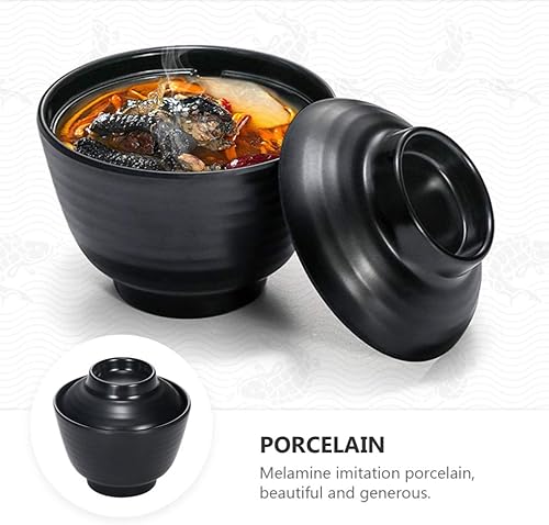 Miniatura 3 de BESTonZON Cuencos de sopa de miso de estilo japonés tradicional tazón de arroz de fideos, cuenco de sopa de miso con tapa Tazón de arroz japonés (L)