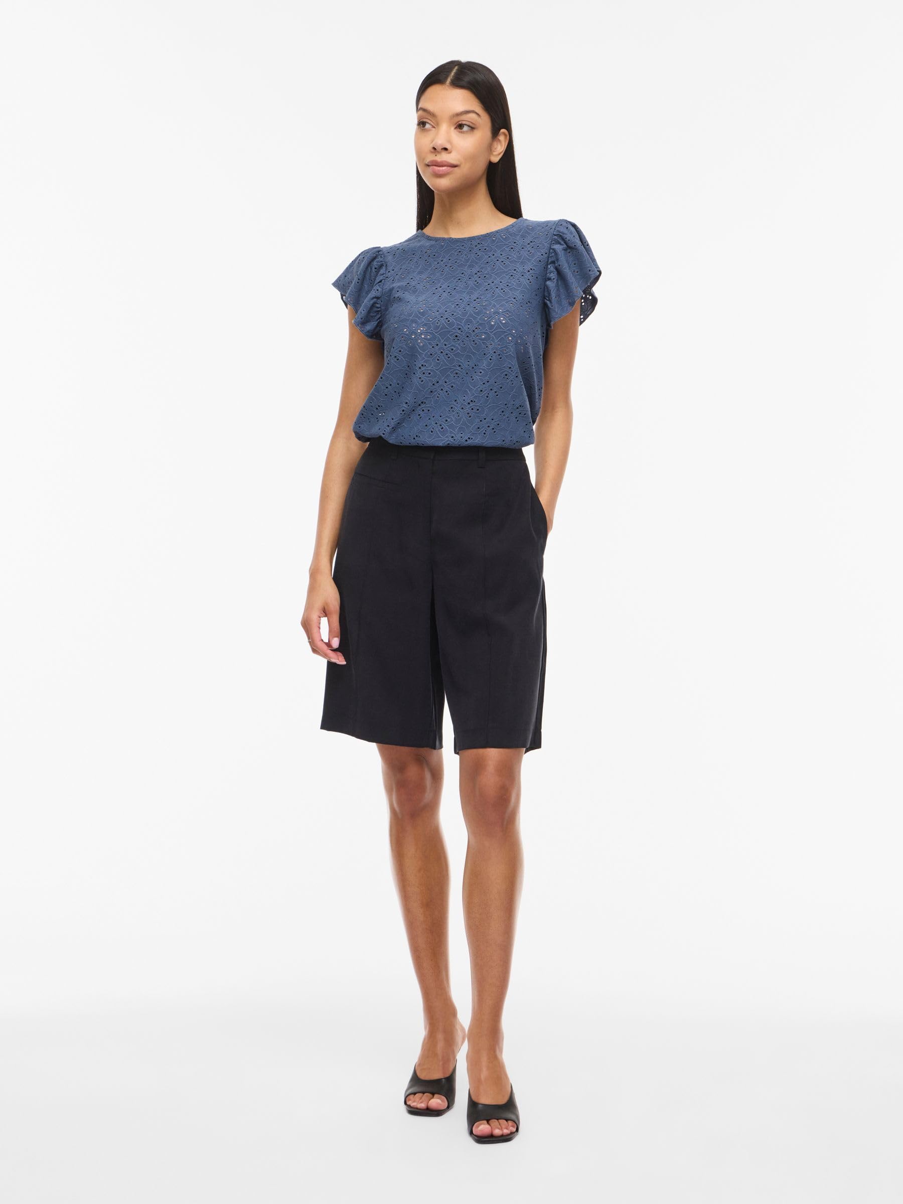 Vila Female Oberteil mit kurzen Ärmeln VIKAWA Rundhals | Short Sleeved Top