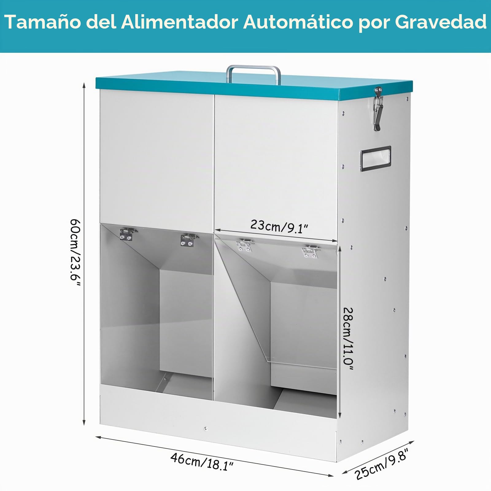 Comedero Automático por Gravedad para 2 Perros, Dispensador de Comida para Perros de Raza Grande de Metal Galvanizado de 46 Lbs, Comedero Doble para Mascotas para Exterior e Interior