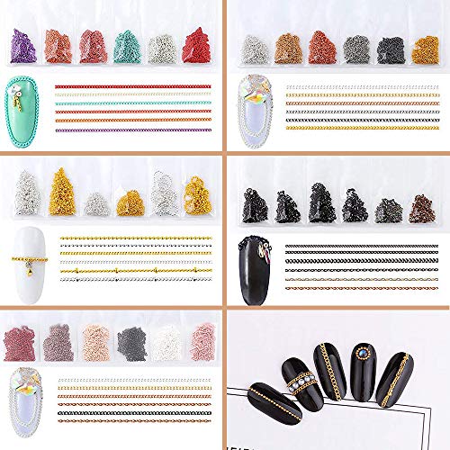 Noverlife 30PCS 50CM Metallic Nail Art Chains, Golden Silver Bling Nail Chains, 3D Manicure Nail Spangles for Nail Tips Salon Nail Design, Metal Punk Alloy Chains Strips for DIY Craft Decorations