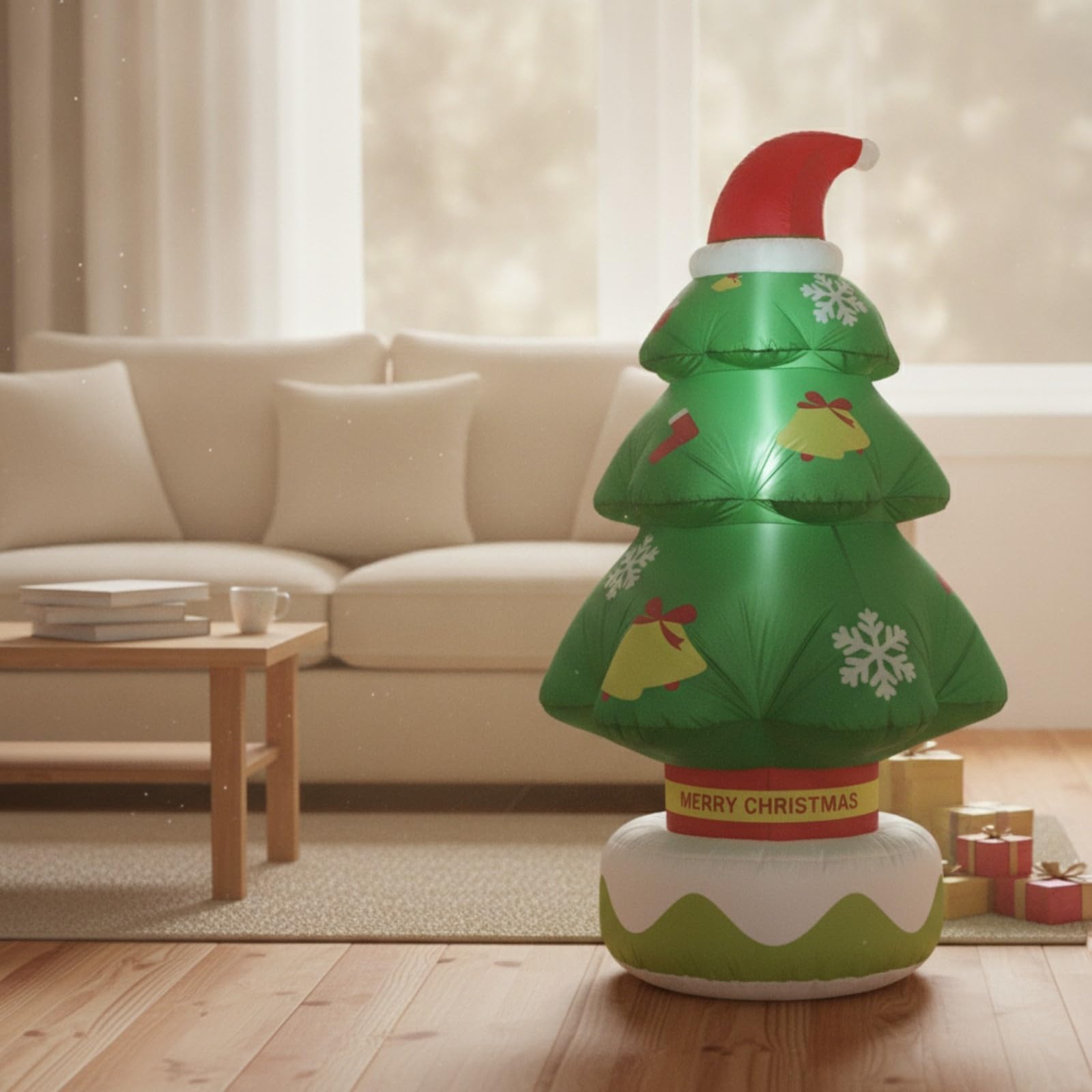 Inflable con Sombrero Santa Ligero Navideño Iluminado Inflable Festivo para Fiestas Navideñas